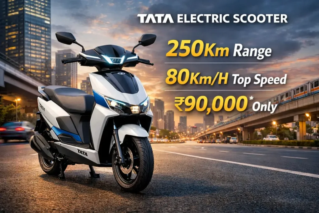 New Tata Electric Scooter Offers 250Km Range, 80Km/H Speed, Affordable ₹90,000 Price